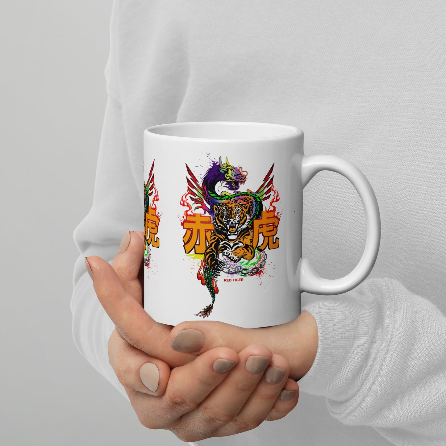 Tiger's Birth White glossy mug