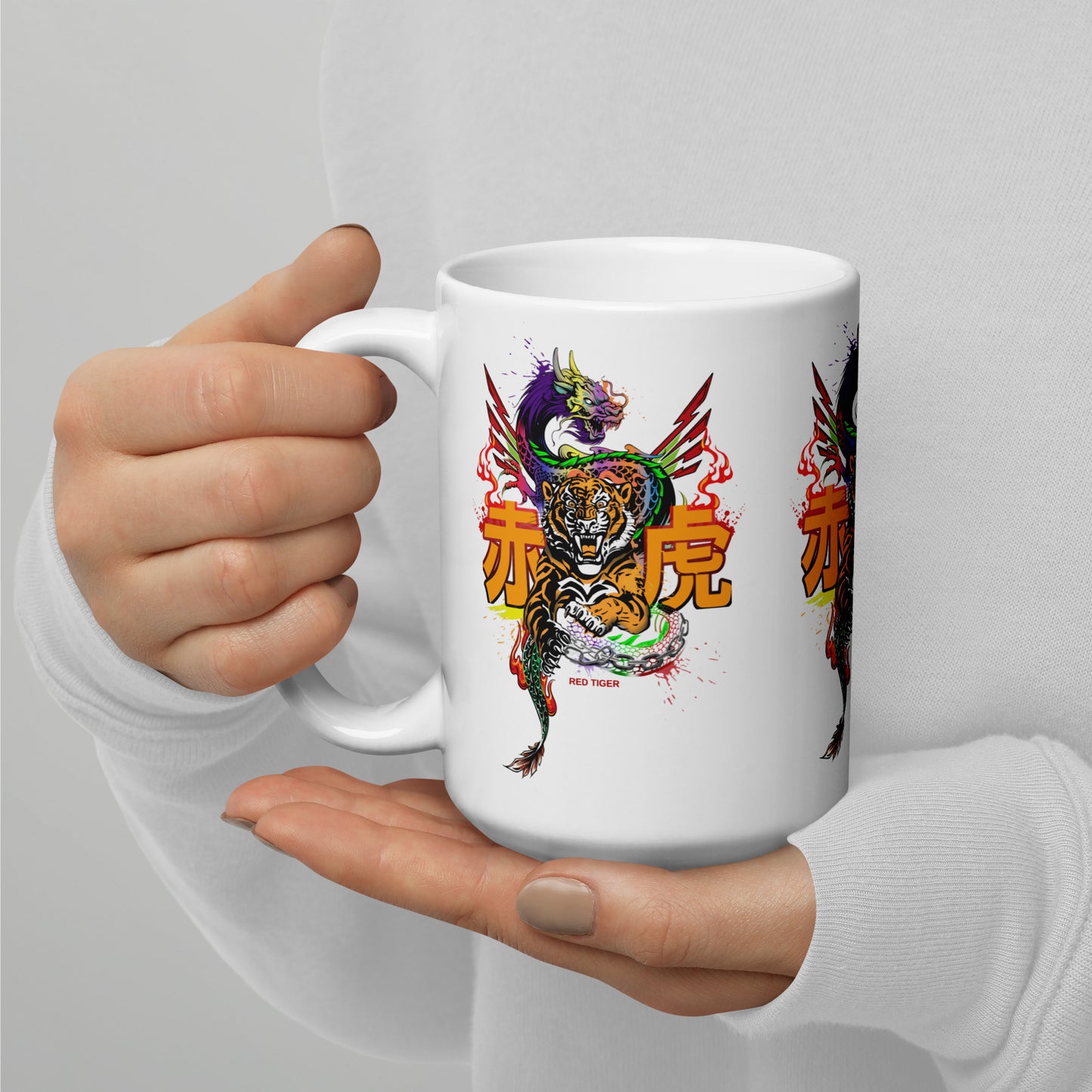 Tiger's Birth White glossy mug