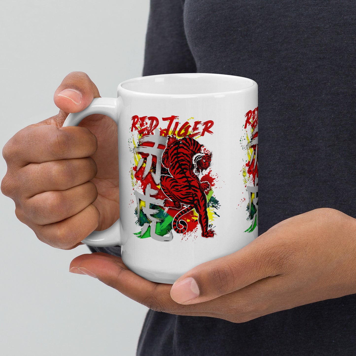 Raising Tiger White glossy mug